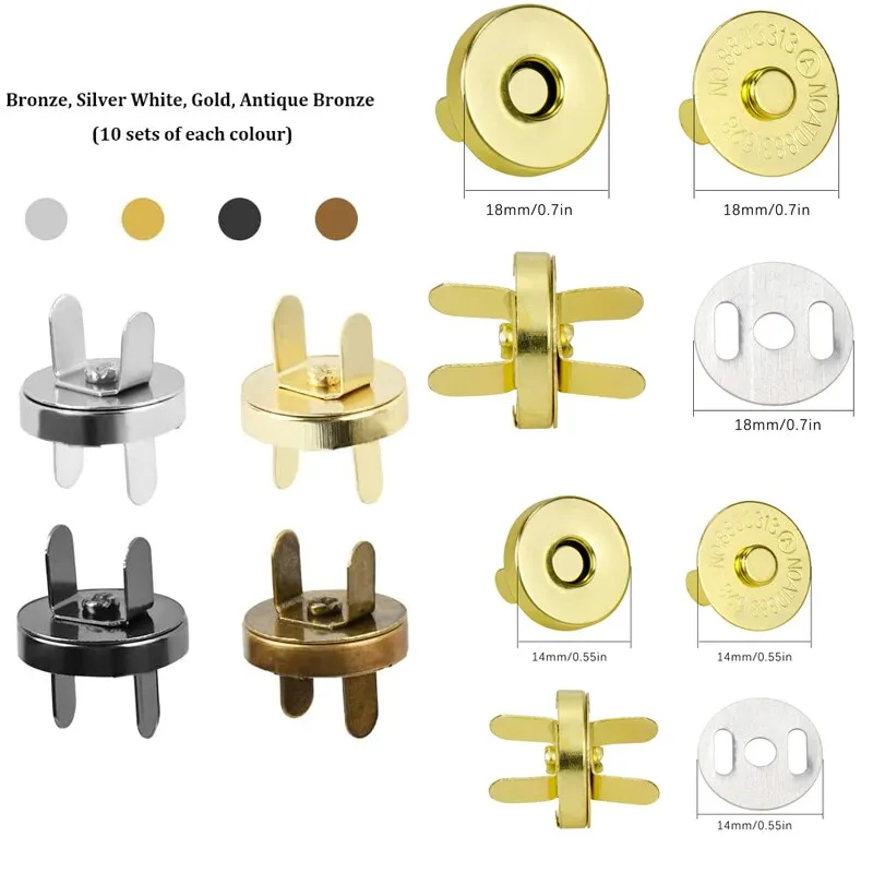 10Sets 14/18mm Magnetic Button DIY Craft Sewing Snaps Knitting Clasps Sets for Sewing Craft Purses Bags Clothes Leather 4 Colors