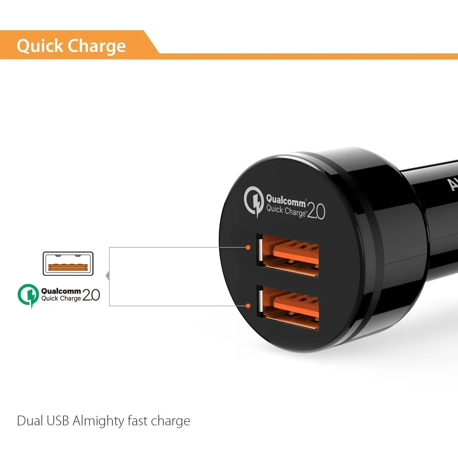 CC-T6 36W Dual Ports USB Qualcomm Quick Charge 2.0 Car Charger