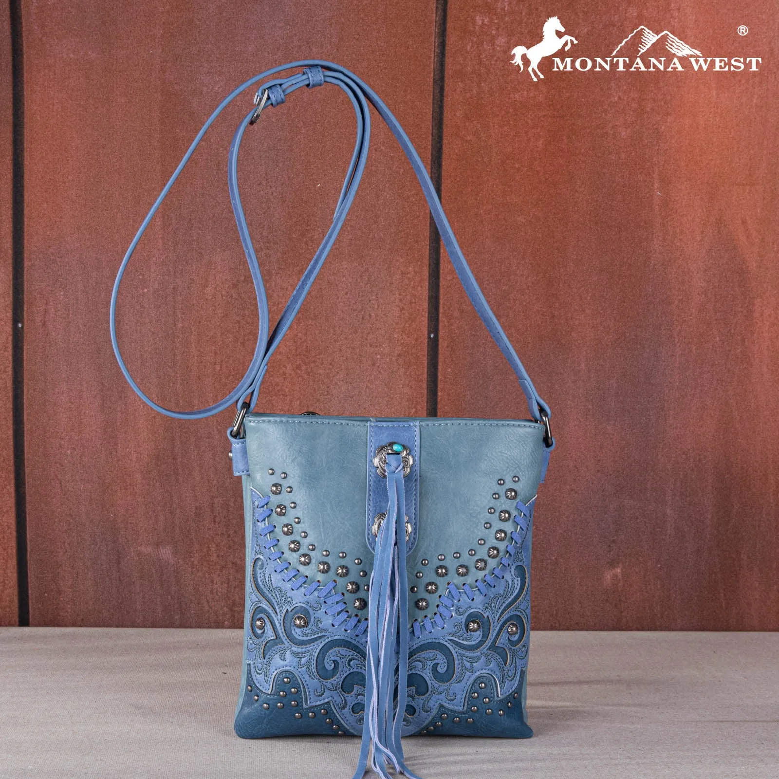 MW1269G-9360  Montana West Embroidered Scroll Cut-out Collection Concealed Carry Crossbody