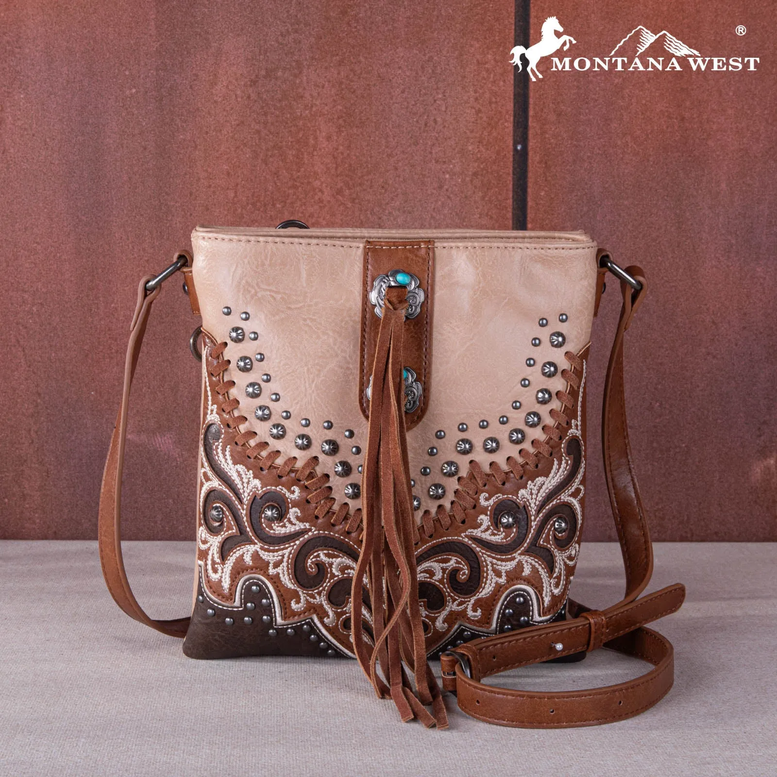 MW1269G-9360  Montana West Embroidered Scroll Cut-out Collection Concealed Carry Crossbody