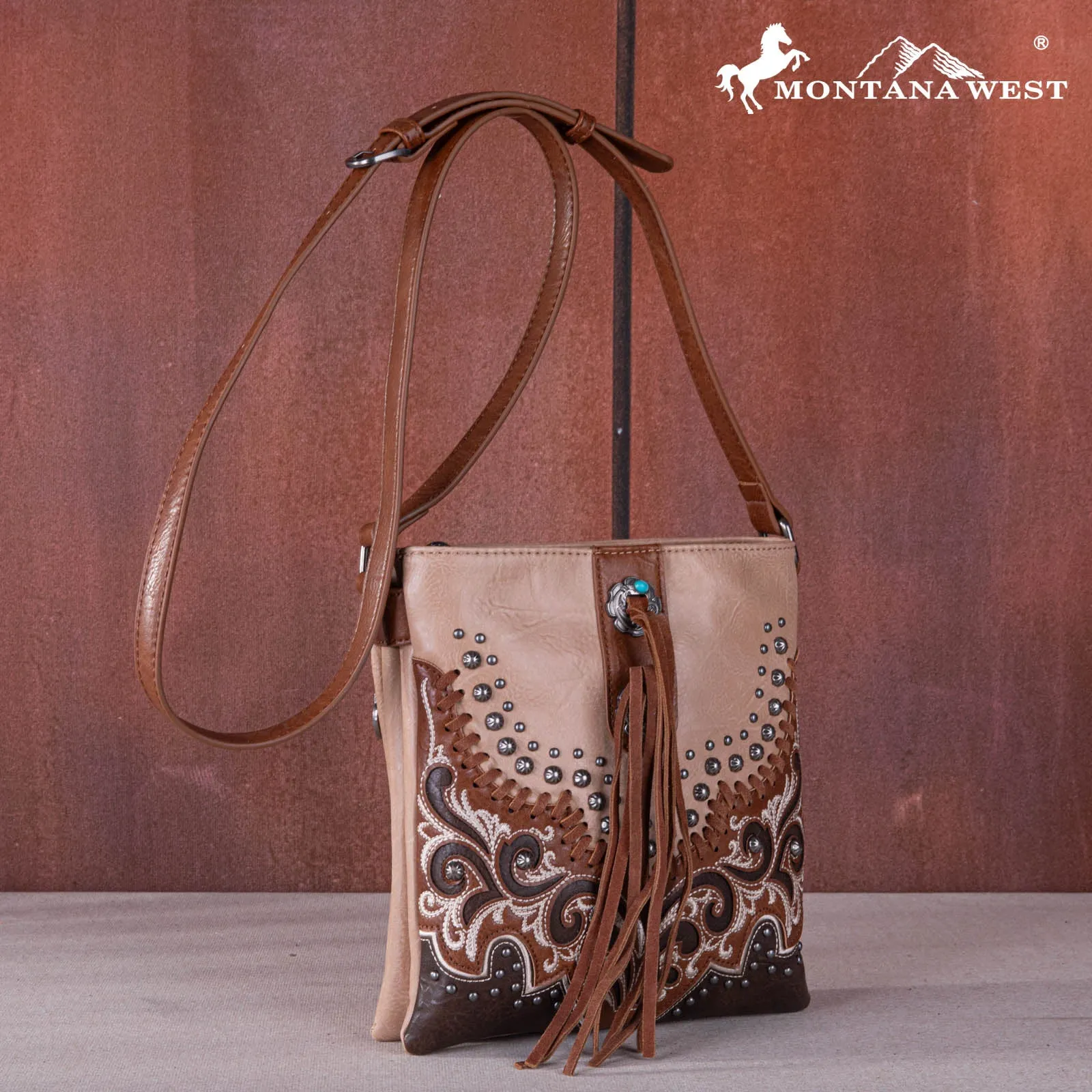 MW1269G-9360  Montana West Embroidered Scroll Cut-out Collection Concealed Carry Crossbody