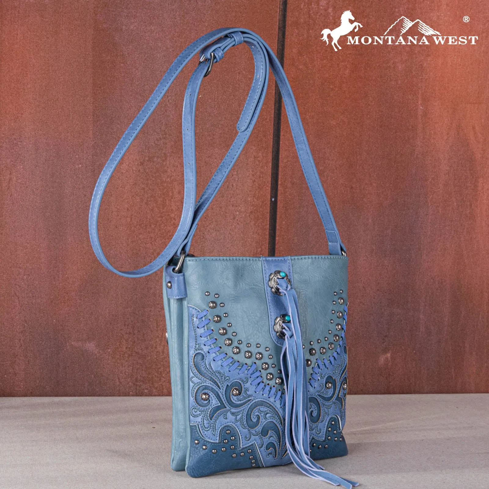 MW1269G-9360  Montana West Embroidered Scroll Cut-out Collection Concealed Carry Crossbody