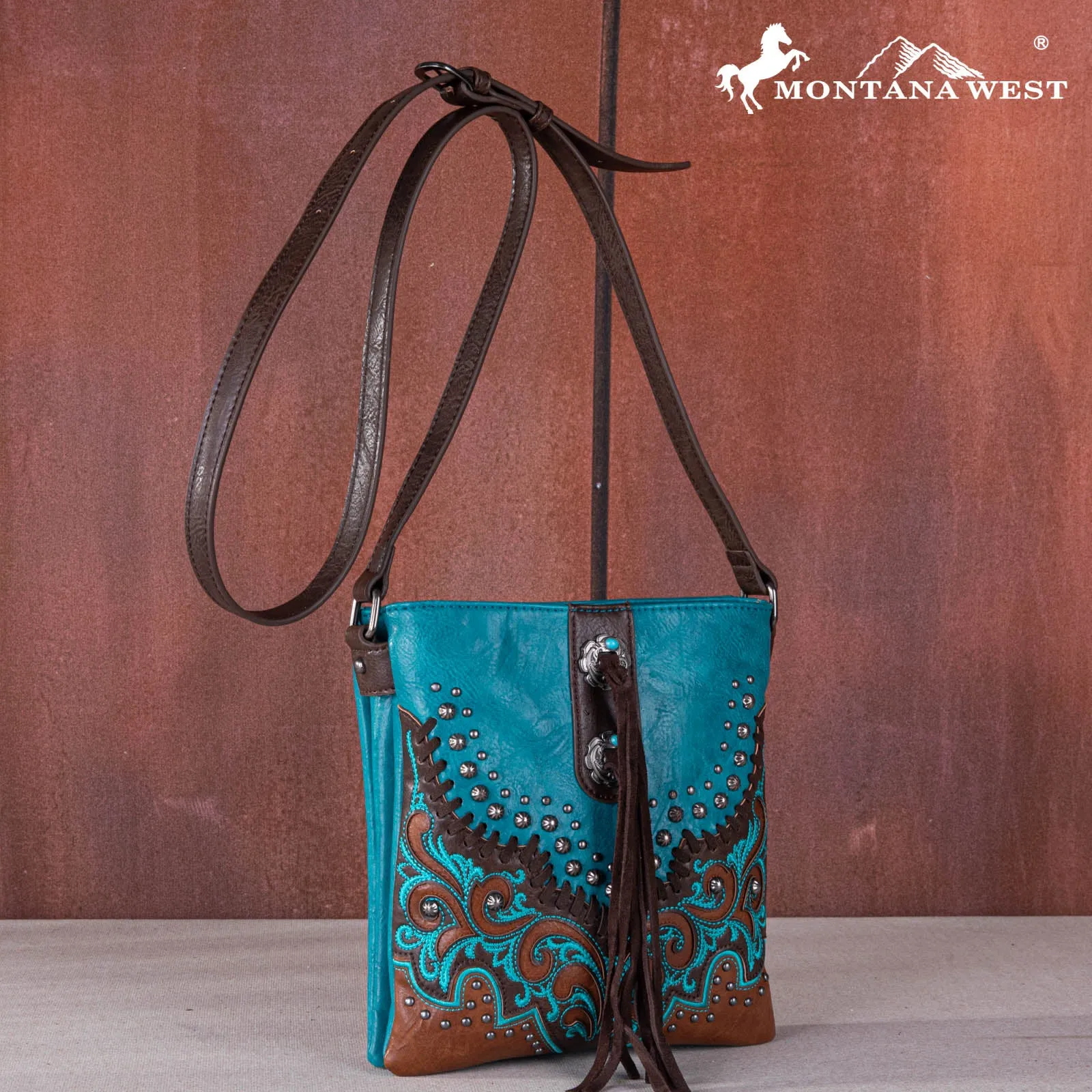 MW1269G-9360  Montana West Embroidered Scroll Cut-out Collection Concealed Carry Crossbody