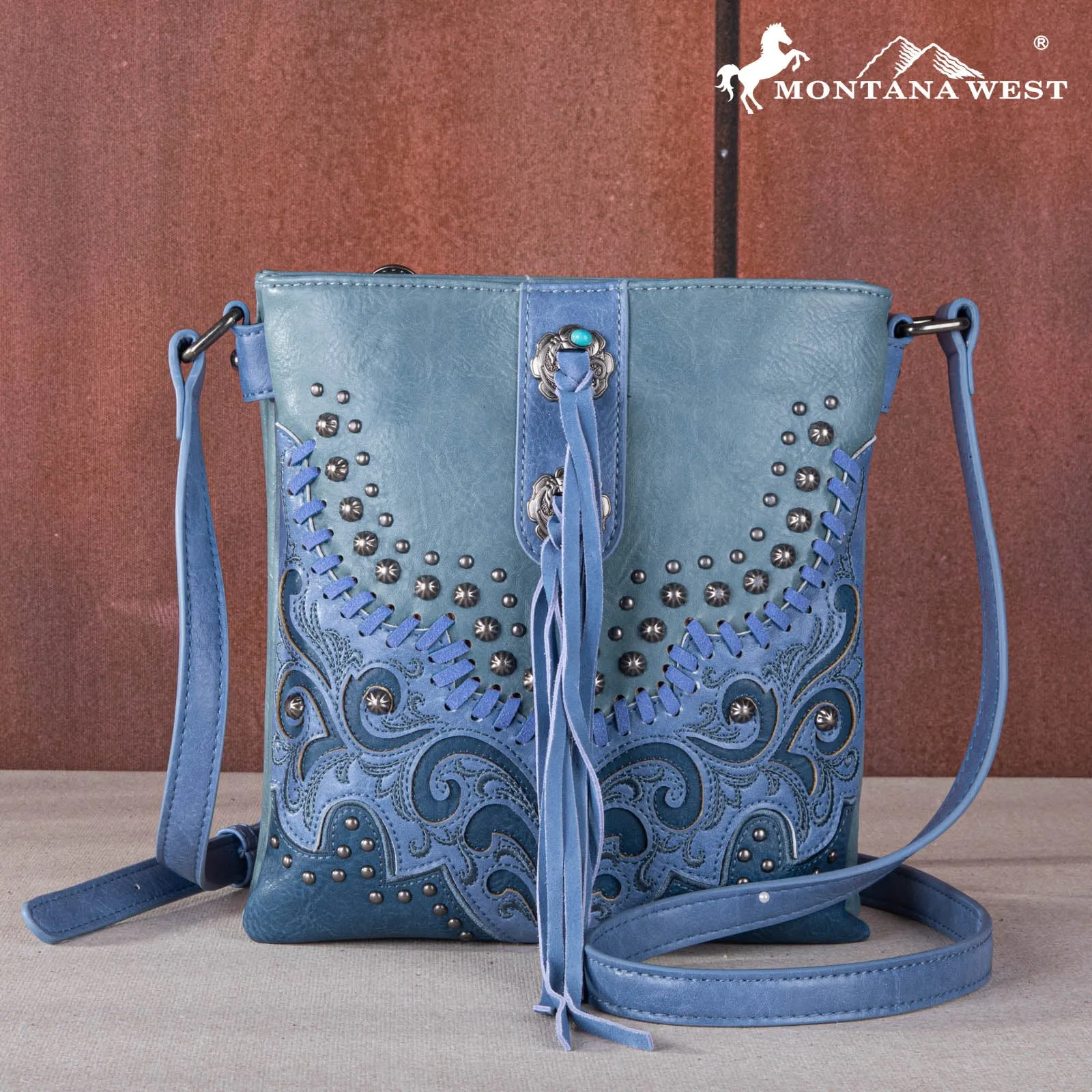 MW1269G-9360  Montana West Embroidered Scroll Cut-out Collection Concealed Carry Crossbody
