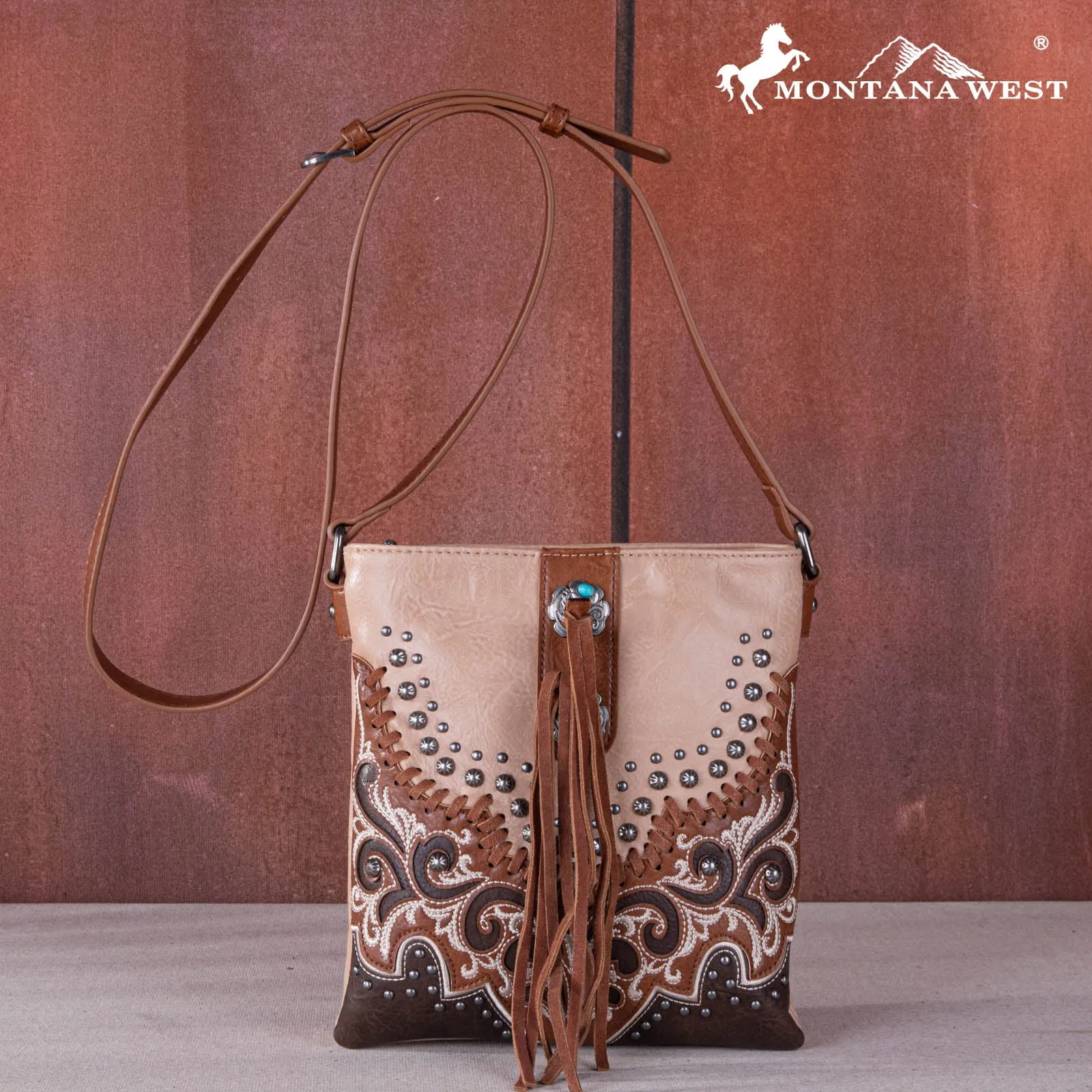 MW1269G-9360  Montana West Embroidered Scroll Cut-out Collection Concealed Carry Crossbody