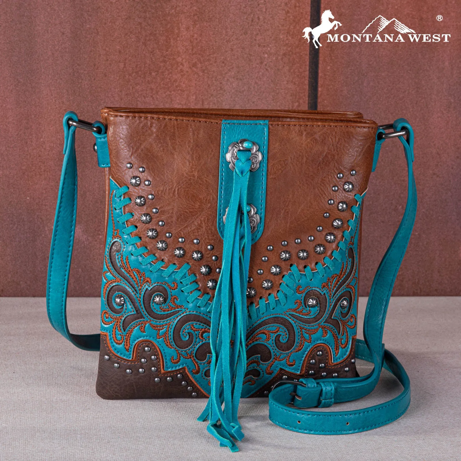 MW1269G-9360  Montana West Embroidered Scroll Cut-out Collection Concealed Carry Crossbody